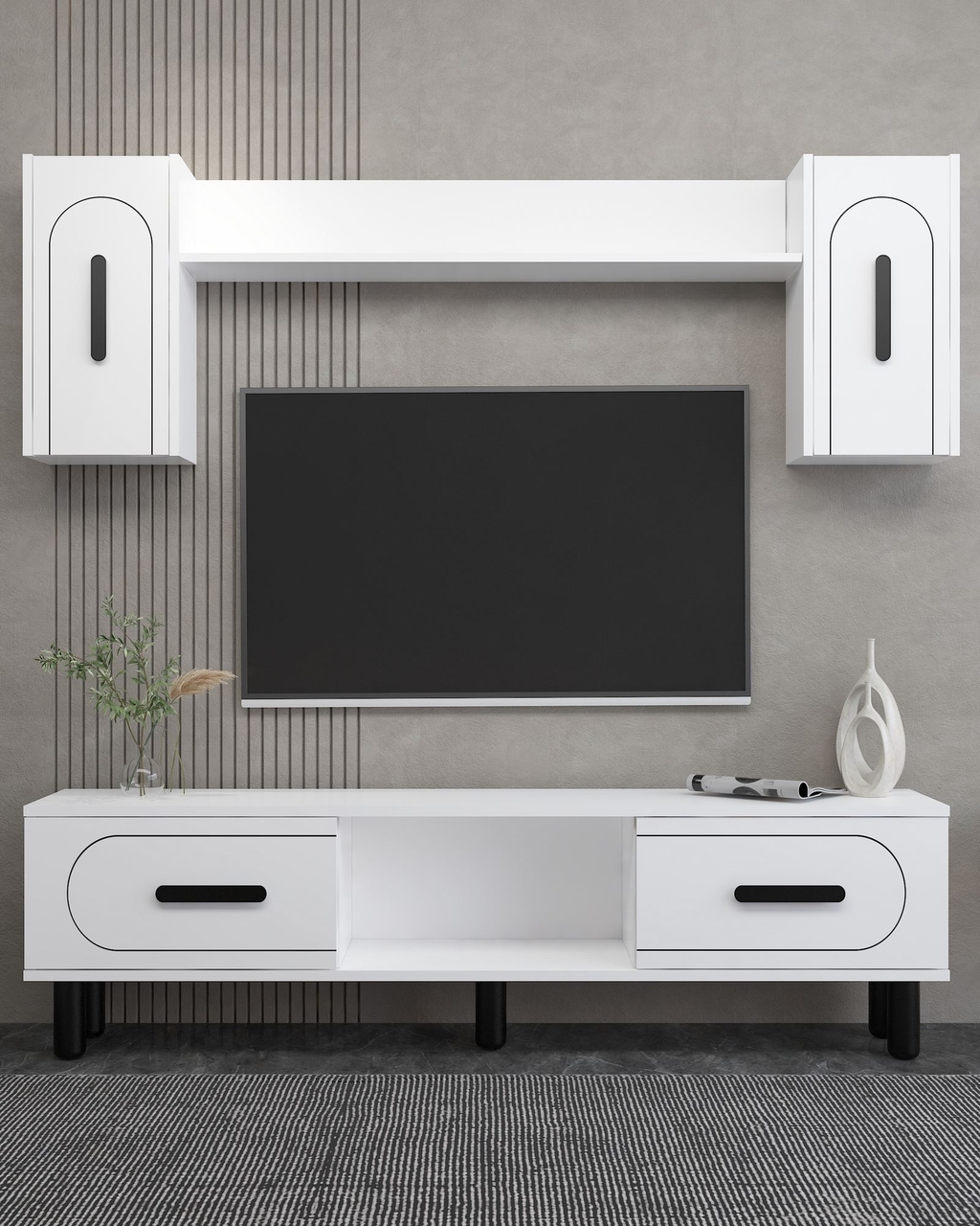 Comoda TV, Hanah Home, Yosun Bohem, 150x44.6x29.6 cm, PAL , Alb/Negru