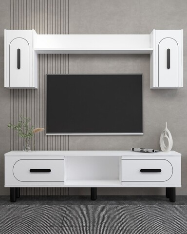 Comoda TV, Hanah Home, Yosun Bohem, 150x44.6x29.6 cm, PAL , Alb/Negru