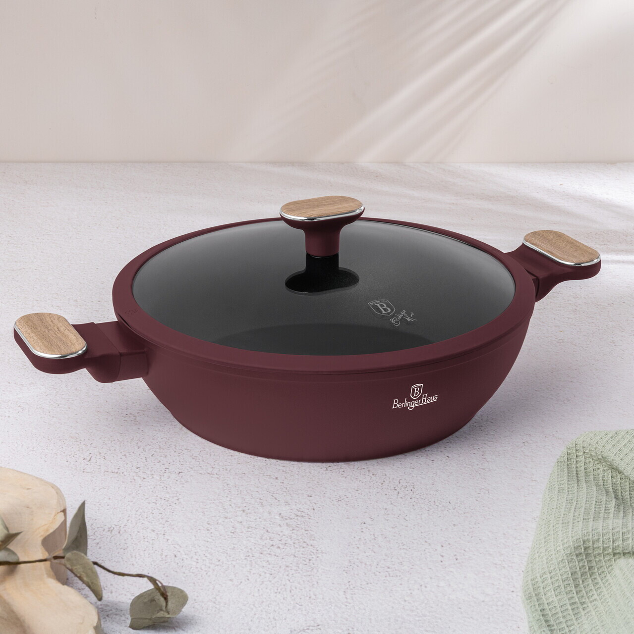 Oala cu capac Berlinger Haus, Leonardo Nordic, 28 cm, 3.8 L, aluminiu forjat, visiniu mat - imagine 3