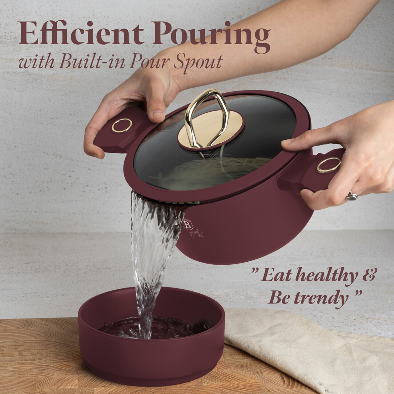 Oala cu capac Berlinger Haus, Leonardo, 20 cm, 2.5 L, aluminiu forjat, visiniu mat - imagine 9
