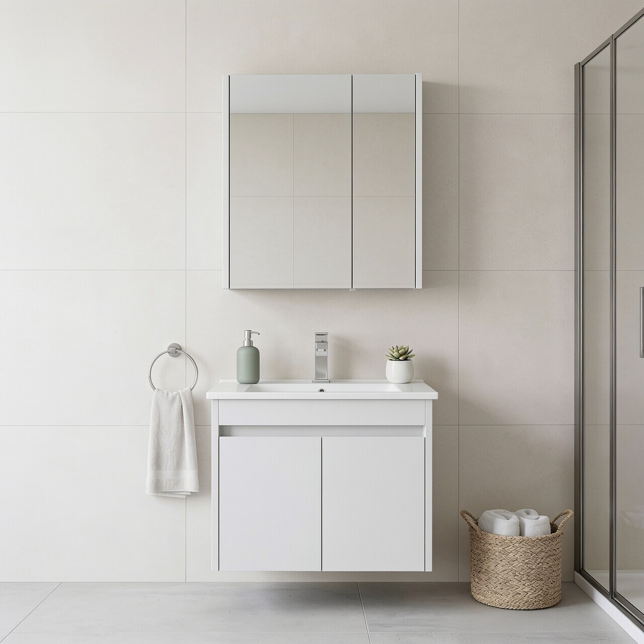 Set Dulap de Baie cu Chiuvetă și Oglindă (2 Piese), Hanah Home, Arno 65, Alb
