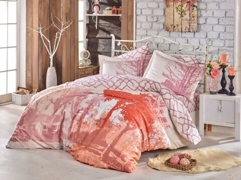 Lenjerie de pat dubla, 6 piese, 240x260 cm, 100% bumbac satinat, Hobby, Alandra Rose, roz