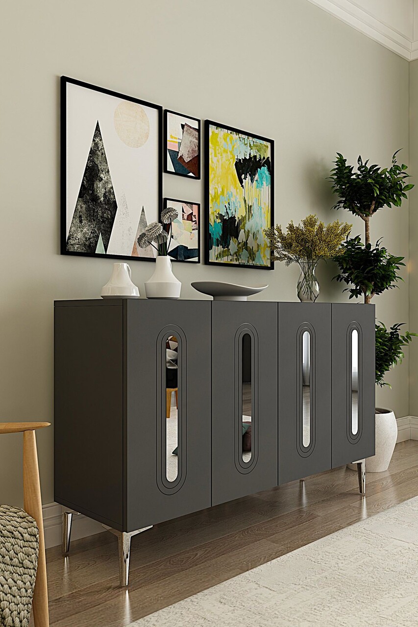 Consola, Hanah Home, Rany 120, 120x75x32 cm, Antracit / Argintiu - view 2