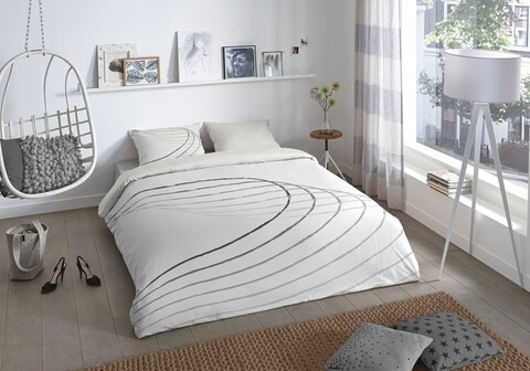 Lenjerie de pat pentru doua persoane, Good Morning Agneta, 100% bumbac, 3 piese, alb/gri