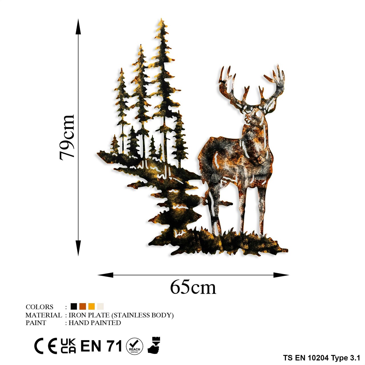 Decoratiune De Perete, Deer 3, Metal, Dimensiune: 65 X 79 Cm, Multicolor