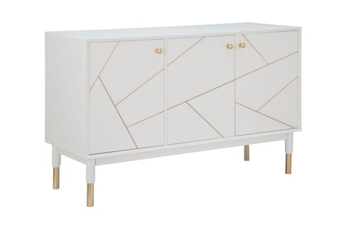 Comoda cu 3 usi Luxy, Mauro Ferretti, 120 x 45 x 75 cm, lemn de pin/fier, alb/auriu 120
