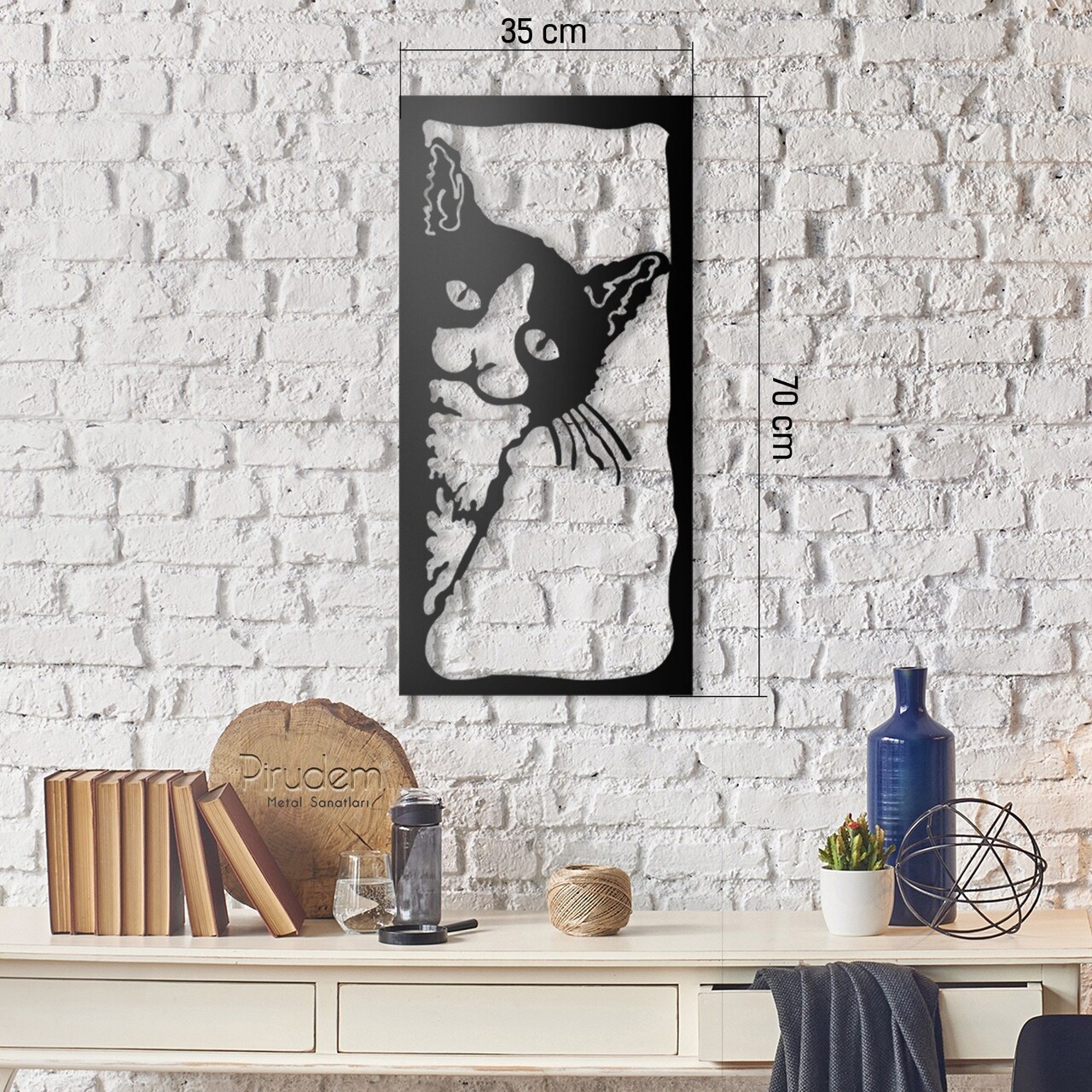 Decoratiune de perete, The Cat, Dimensiune: 35 x 70 cm, Negru - view 2