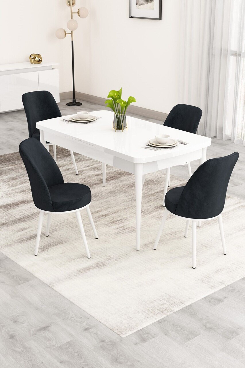 Set masa extensibila si scaune (5 piese), Hanah Home, Nix, Alb / Antracit
