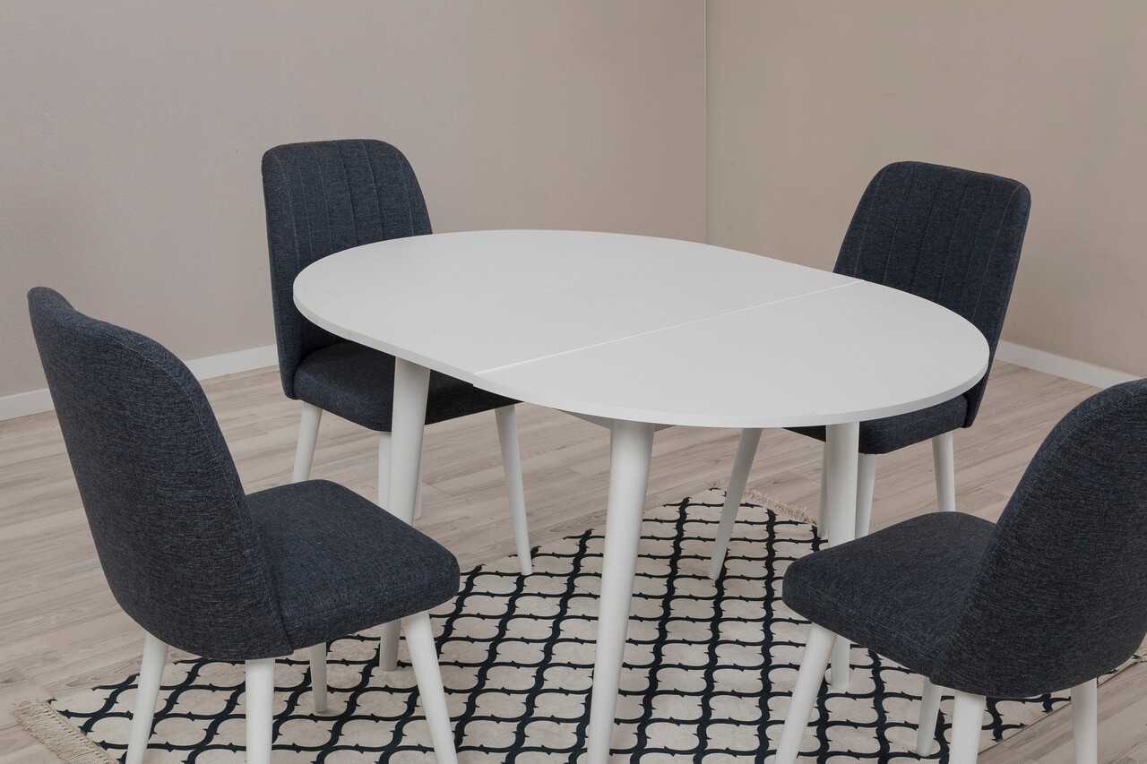 Set masa extensibila si scaune, Hanah Home, Vina 1048, Alb / Bleumarin - imagine 5