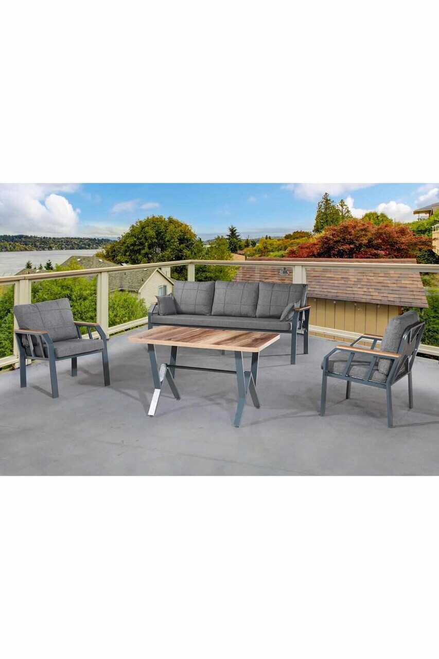 Set mobilier de gradina, Hanah Home, Nergiz 3+1+1, Metal, Gri inchis - view 2