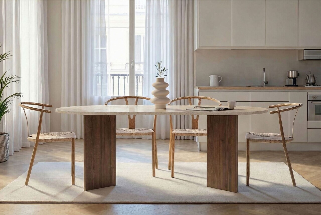 Masa, Hanah Home, Sabella, 200x75x90 cm, PAL, Travertin / Nuc Venezia — imaginea 2