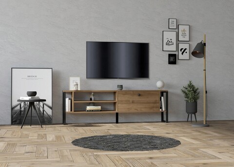 Comoda tv, puqa design, asrın, 160x50.4x24.5 cm, pal, nuc