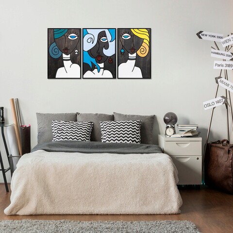 Decoratiune de perete, Our Girls 3, Placaj, 39 x 59 cm, 3 piese, Multicolor mezoni.ro