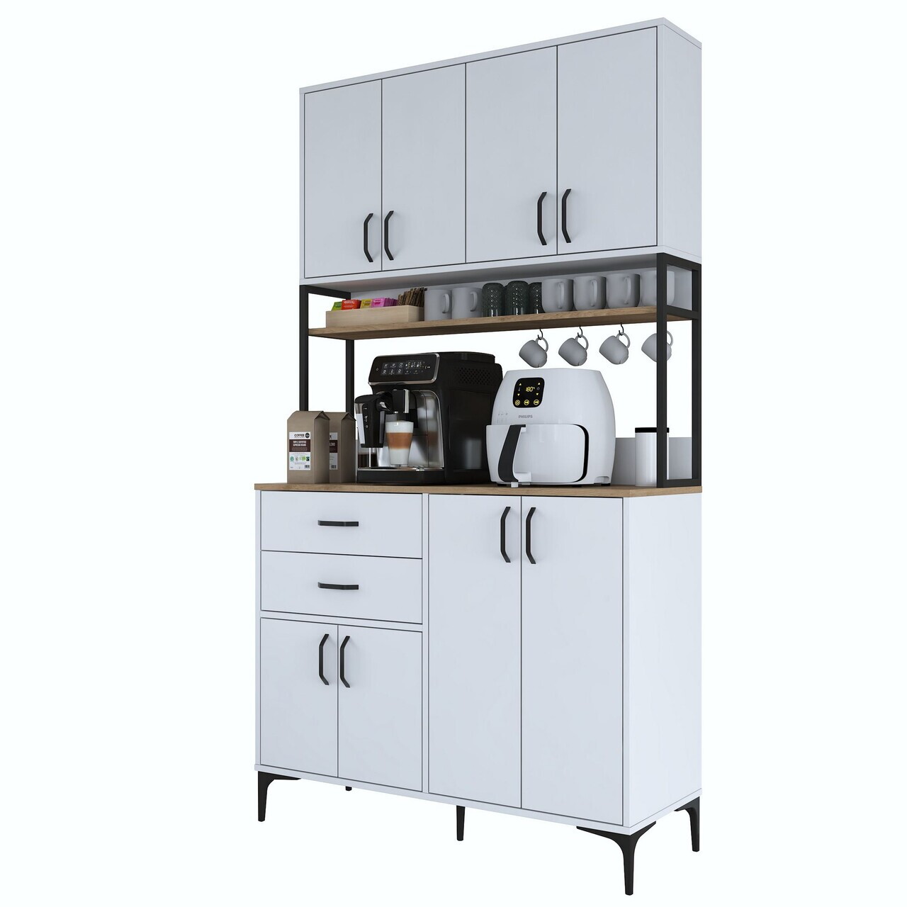 Dulap multifunctional, Hanah Home, JE213, 120x218.6x45 cm, PAL melaminat, Alb/Maro - view 7