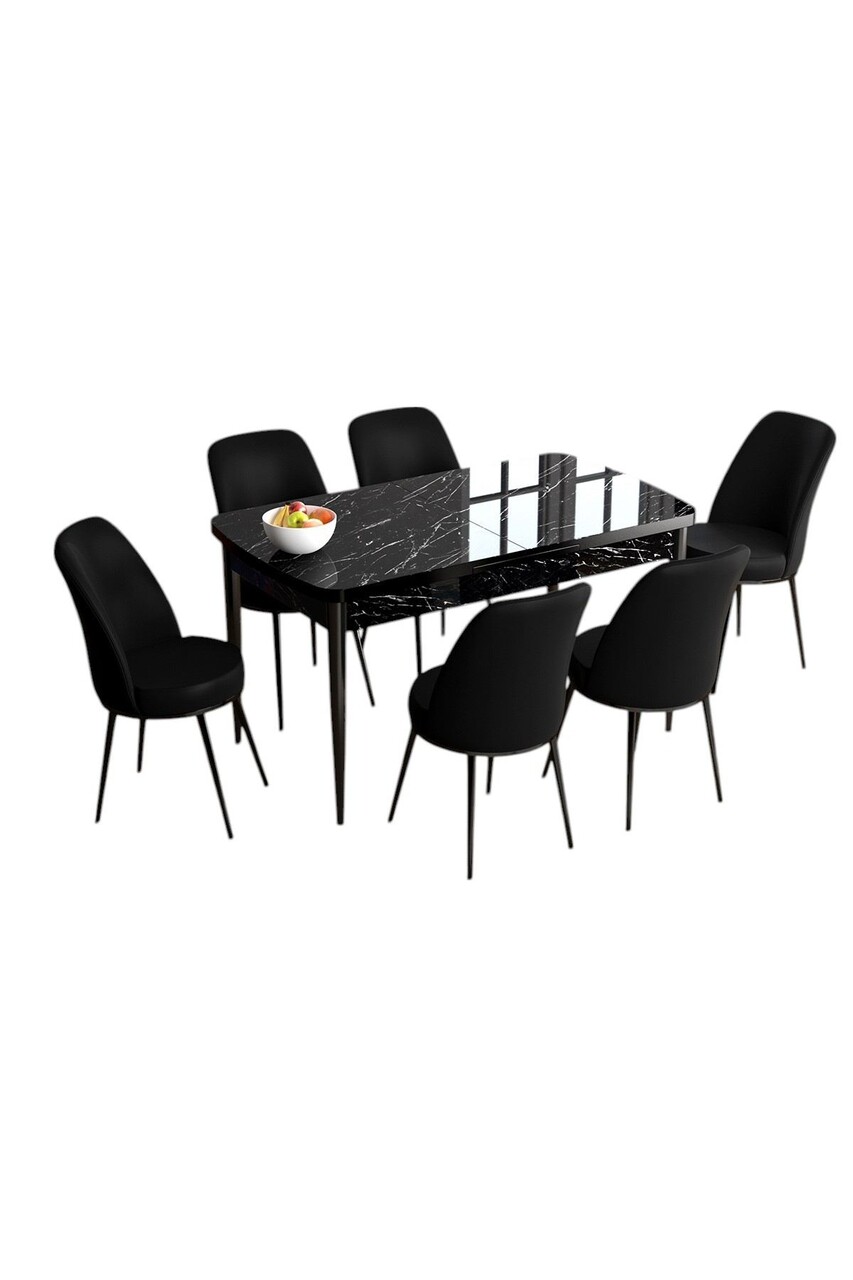 Set masa extensibila si scaune, Hanah Home, Han, Marmură neagră / Negru - view 2