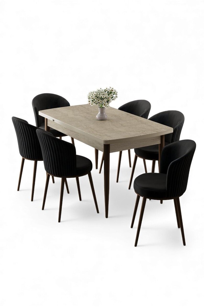 Set masa extensibila si scaune, Hanah Home, Asfel, Travertin / Negru - view 2