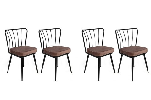 Set scaune 4 piese, Nmobb, Yıldız-947 V4, Metal, Maro deschis / Negru