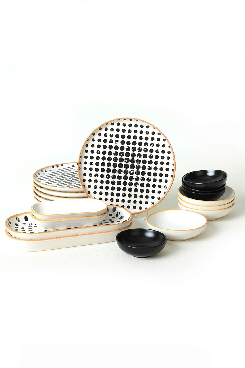 Set de mic dejun, Keramika, 275KRM1959, Ceramica , Nu absoarbe apa, Alb/Negru