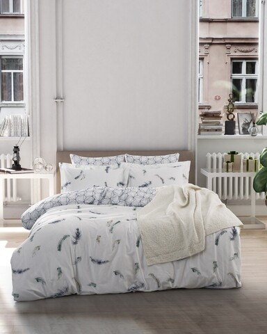 Lenjerie de pat dubla King, 3 piese, 220×240 cm, 100% bumbac ranforce, Turkiz, Paradise, albastru inchis mezoni.ro