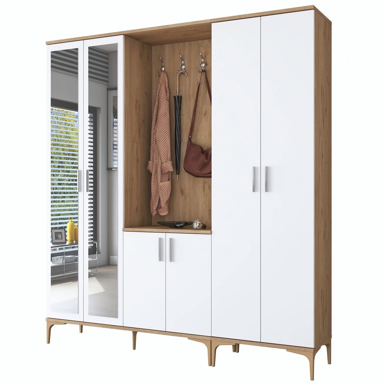 Cuier de perete, Hanah Home, EA156, 180x198.6x37.5 cm, PAL melaminat, Nuc/Alb - view 7