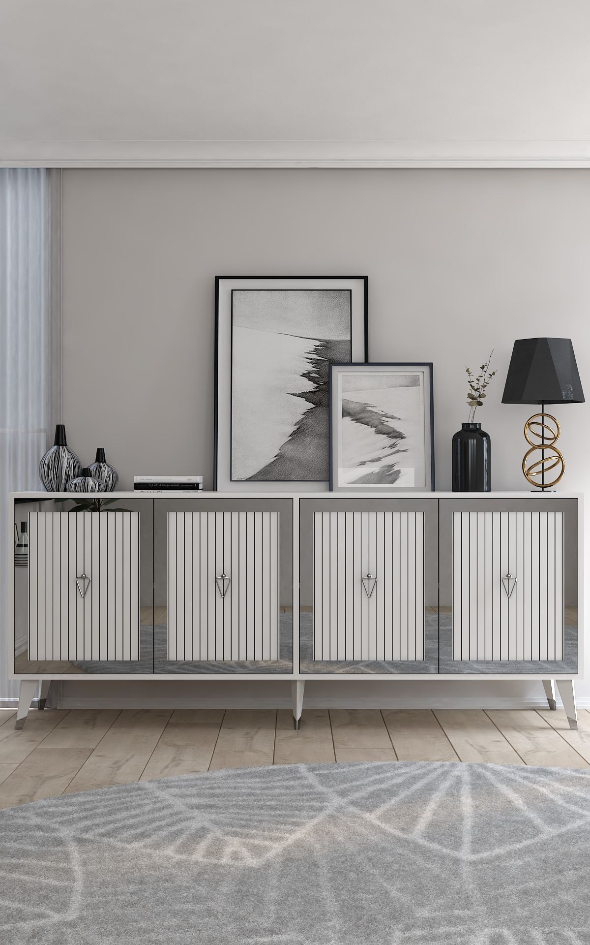 Consola, Hanah Home, Benner, 180x78.6x35 cm, PAL , Alb / Argintiu