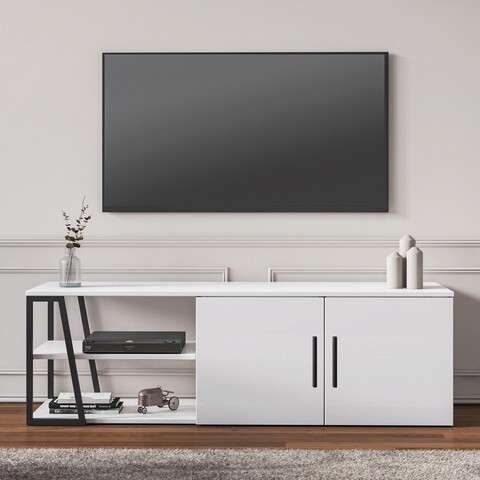 Comoda tv, minima, manzoni, 150x47x40 cm, alb