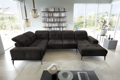 Coltar stanga 6 locuri ELTAP, LT-05LO, Neviro, 350x201x77 cm, lemn/poliester, gri inchis