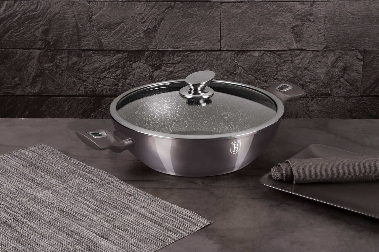 Tigaie Wok cu capac Berlinger Haus, Carbon Pro, 30 cm, aluminiu forjat, gri inchis - imagine 3