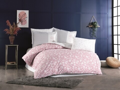 Lenjerie de pat pentru o persoana, 3 piese, 160x220 cm, 100% bumbac poplin, Hobby, Carmen, roz pudra