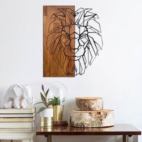 Decoratiune de perete, kıng1, 50% lemn/50% metal, dimensiune: 47,5 x 58 cm, nuc / negru