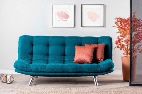 Canapea Extensibila Misa Sofabed, Futon, 3 Locuri, 198×128 Cm, Metal, Verde Petrol