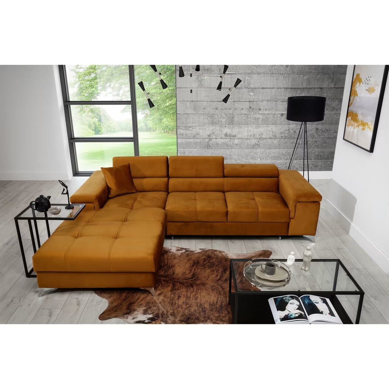 Coltar extensibil stanga 4 locuri ELTAP Ric-65 Ricardo 281x205x88 cm lemn/poliester mustar