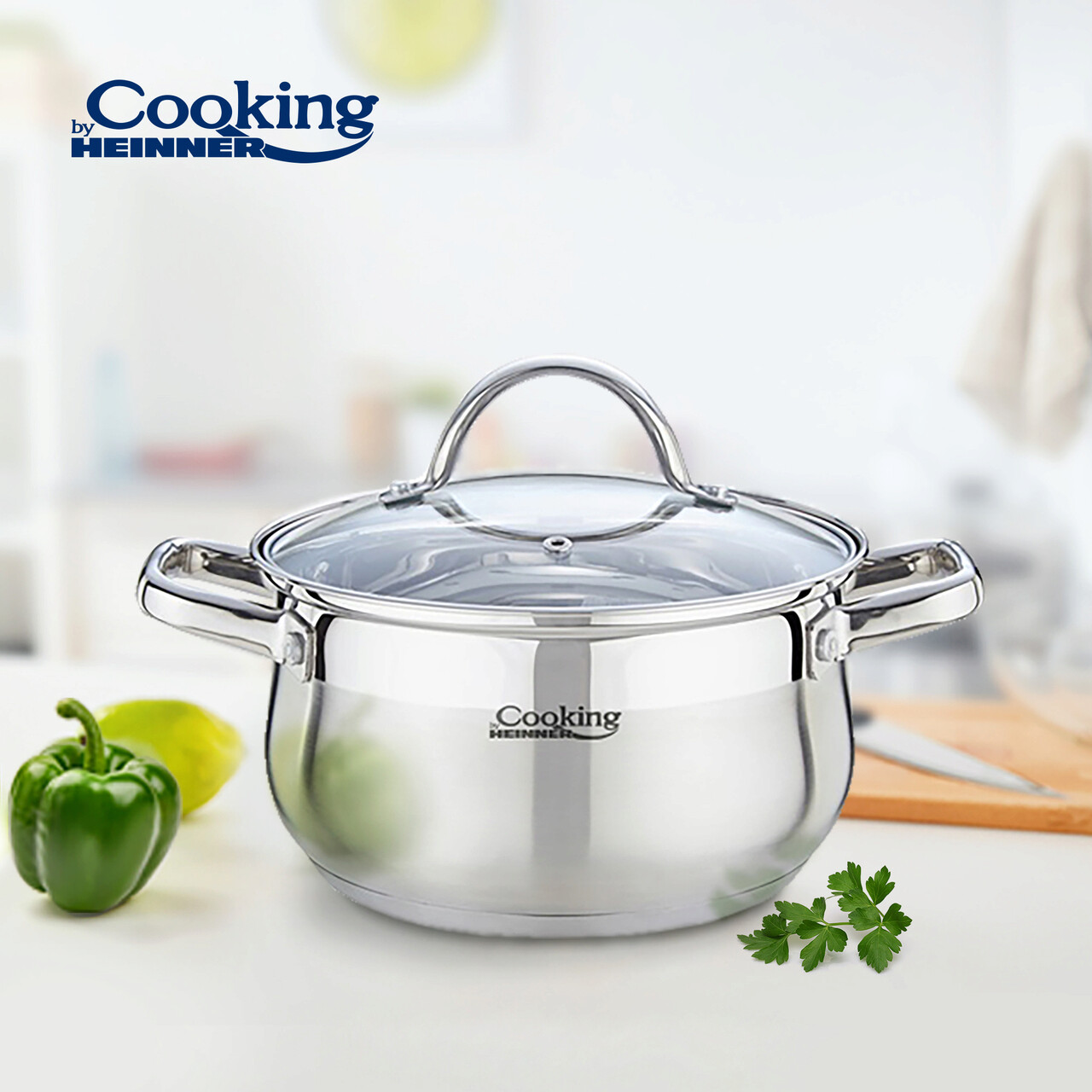 Semioala cu capac Amira, Cooking by Heinner, 20x11.5 cm, 3.6 L, inox/sticla — imaginea 2