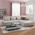 Masuta pentru cafea cu 2 sertare, Norrel, L.120 l.60 H.45, pal/mdf/sticla, alb/gri