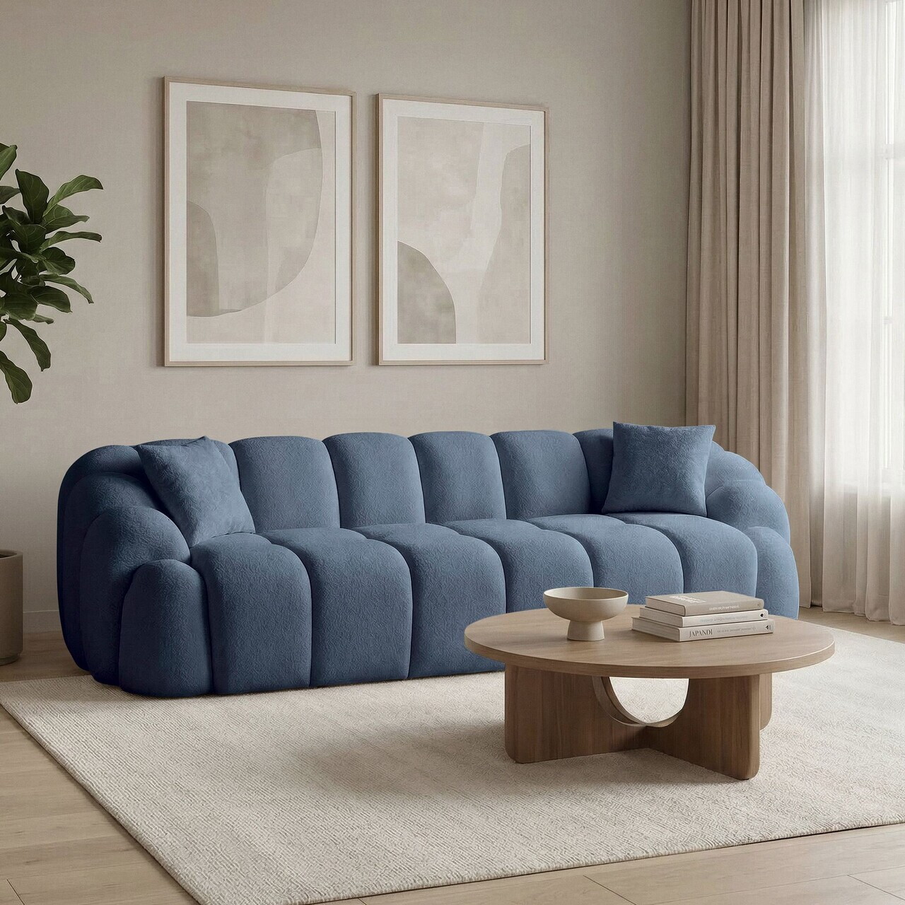 Canapea cu 4 locuri, Atelier del Sofa, 752EST2305, Lemn de carpen/PAL melaminat, Albastru navy