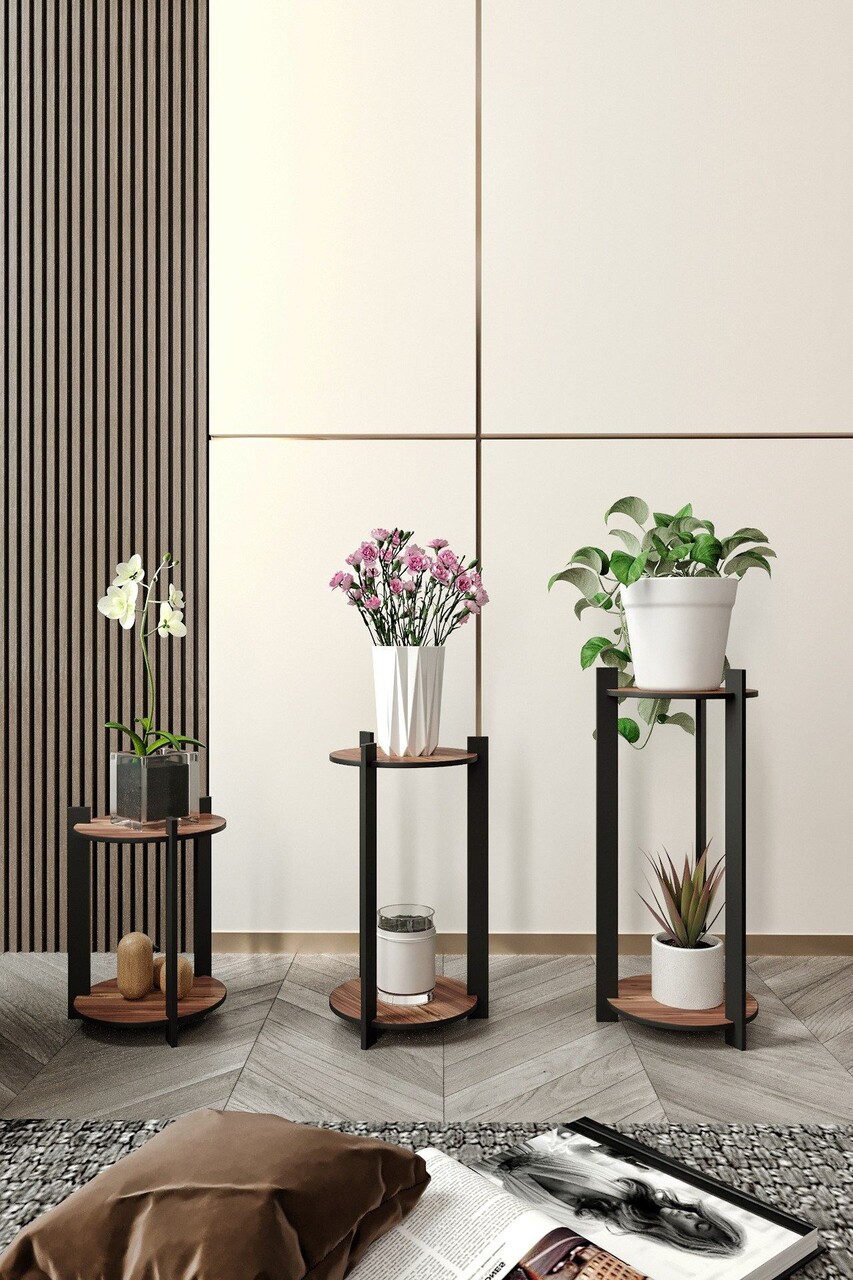 Suport din lemn pentru plante, Poter, Flower Desk Round, MDF , Maro - 2 | YEO