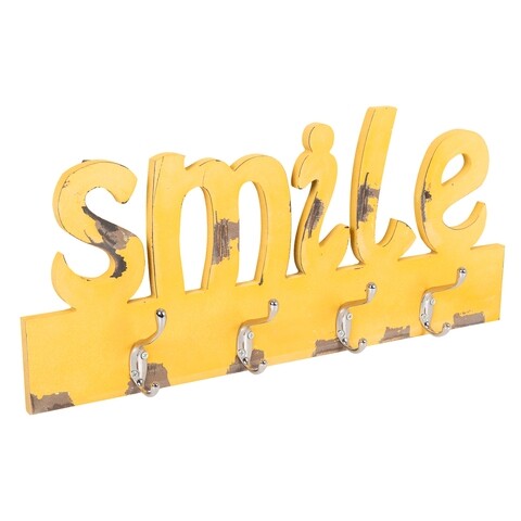 Poza Cuier Smile, Creaciones Meng, 4 agatatori, 50x23 cm, lemn de paulownia/MDF, galben