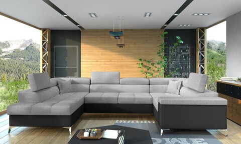 Coltar extensibil stanga 6 locuri ELTAP, Th-31, Thiago, 342x208x88 cm, lemn/poliester, gri deschis/negru