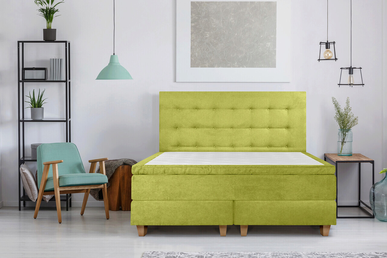 Pat matrimonial, Stockholm, Classic E, 160x200 cm, saltea tip Pocket, topper memory, Verde