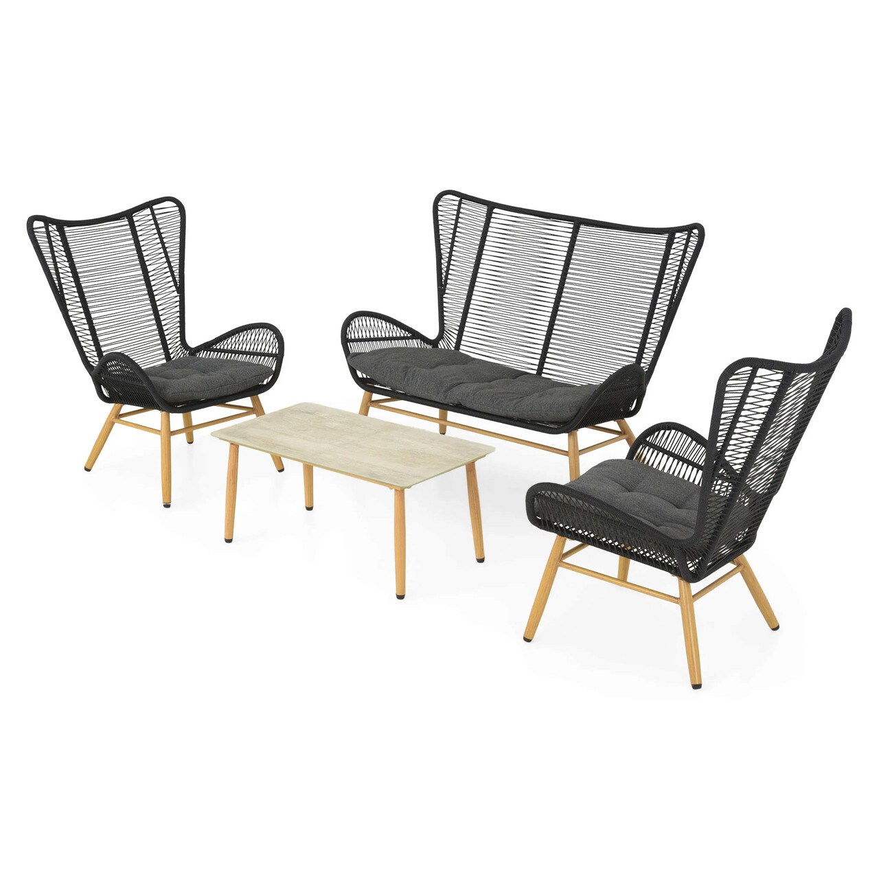Set mobilier gradina/terasa Bodeh, 4 piese, otel, natur/negru/gri - 1 | YEO