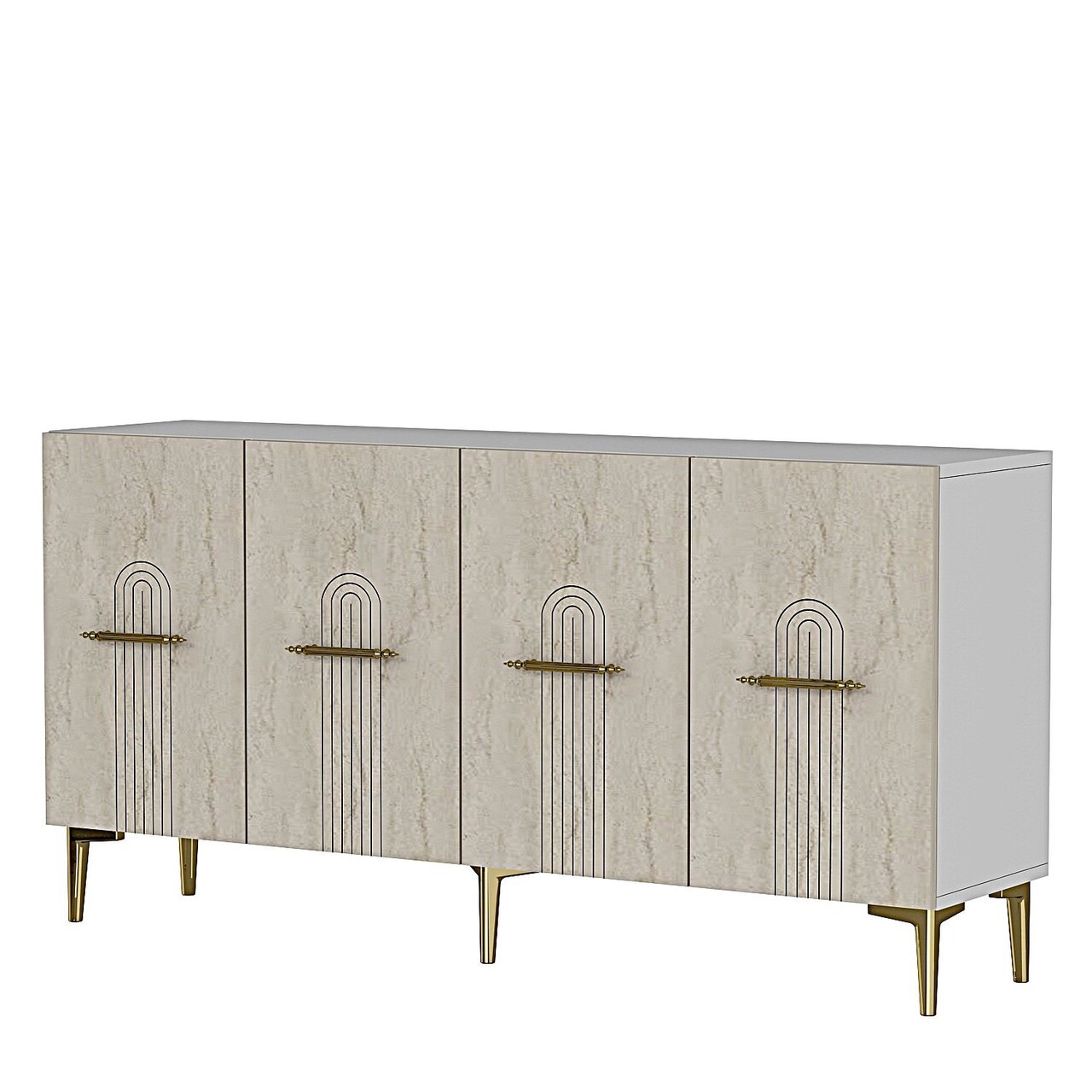 Consola, Hanah Home, Ida 150, 150x75x32 cm, White / Travertine / Gold - view 6