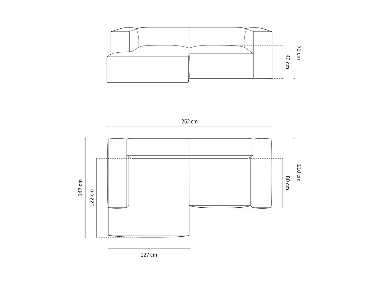 Coltar modular stanga 3 locuri, Nuria-215, Micadoni Home, 252x147x72 cm, tesatura structurata chenille, gri deschis