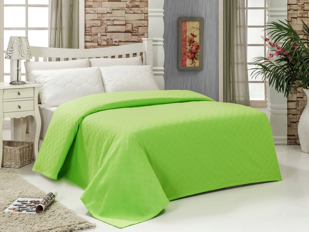 Cuvertura Pique Single, Green, Bella Carine By Esil Home, Bumbac