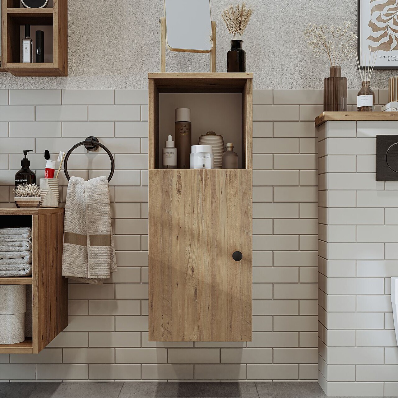Dulap de baie, Hanah Home, 2469, 35x90x30 cm, MDF, Maro — imaginea 3