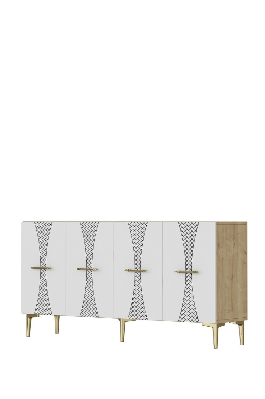 Consola, Hanah Home, Slim 150, 150x75x32 cm, Stejar Safir / Alb / Auriu — imaginea 4