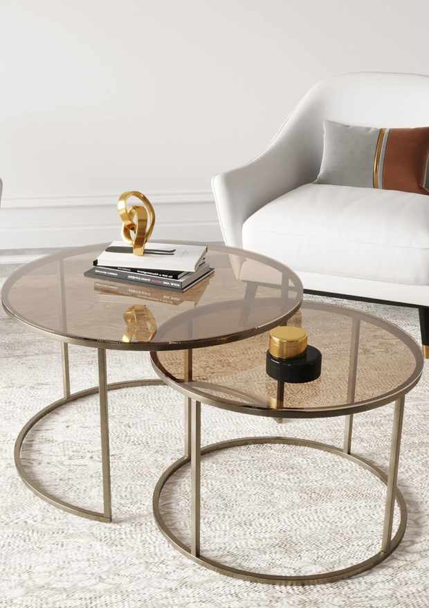 Set masute de cafea, Hanah Home, Milas, Antic / Bronz