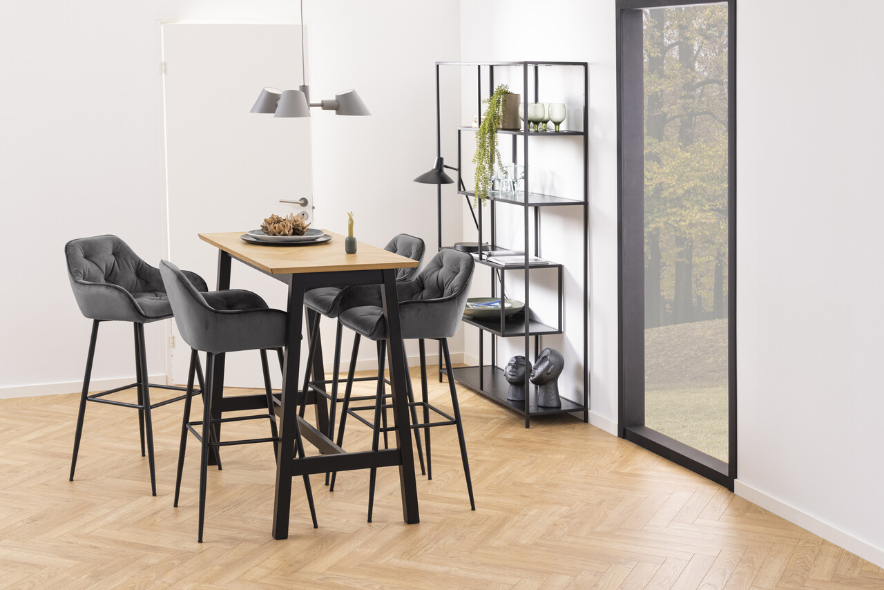 Scaun de bar Brooke, Actona, 52x53x104 cm, catifea/otel, gri inchis - view 7