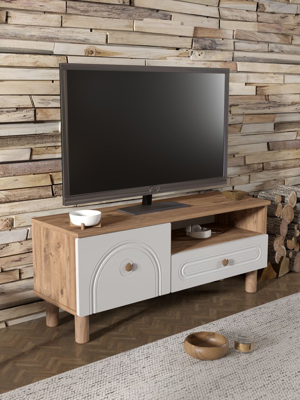 Comoda TV, Hanah Home, Serenta 105, 104x47x35 cm, PAL, Pin Atlantic / Alb - view 4