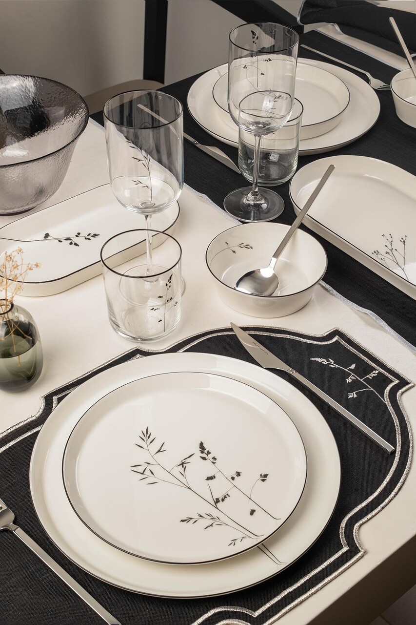 Set de cină (27 piese), L'essentiel Maison, 710KTP9745, Farfurie: 21 x 21 cm (6 bucăți), Alb/Negru - view 6