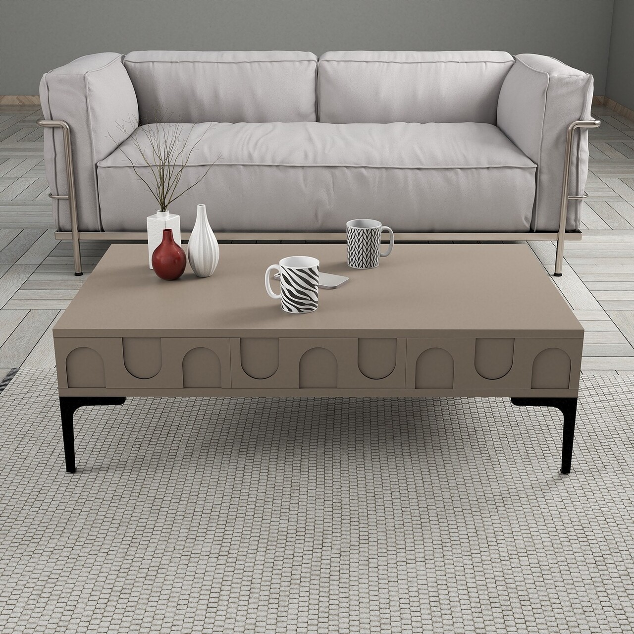 Set mobilier living, Hanah Home, Lyon 3, Atlas / Negru - imagine 3